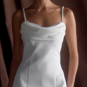 Meshki White Pearl-Detail Cowl Mini Dress